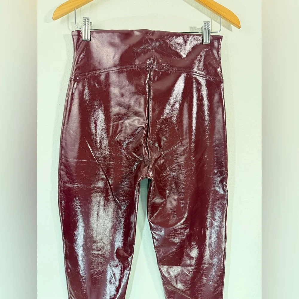 SPANX Faux Patent Leather Leggings Size L Burgundy Liquid Gloss Slim Fit - Picture 8 of 11